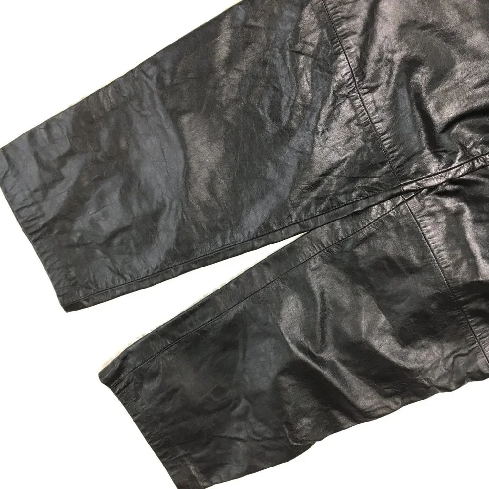 80s Vtg Black Leather High Waist Tapered Pants